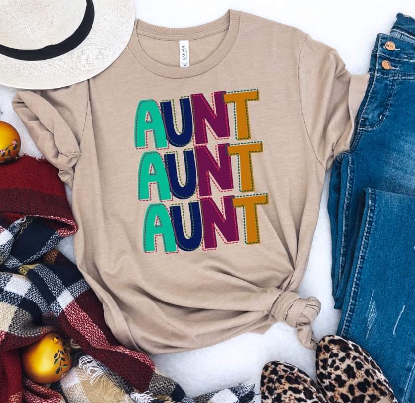 Aunt stacked (green, blue, purple, orange lettering) 9104 DTF TRANSFER