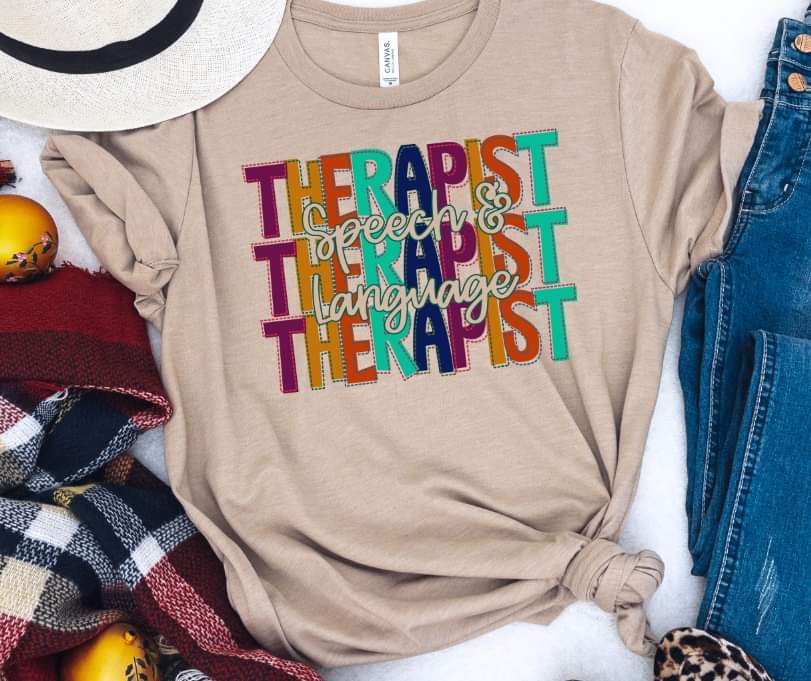 Speech & language therapist stacked (multi color lettering) 9131 DTF TRANSFER