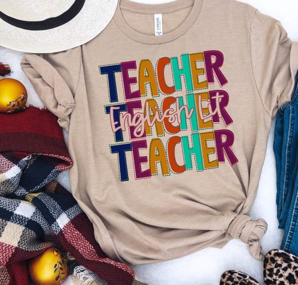 English teacher stacked (multi color lettering) 9132 DTF TRANSFER