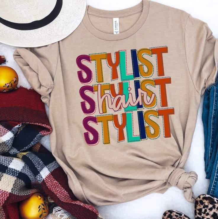 Hair stylist stacked (multi color lettering) 9133 DTF TRANSFER