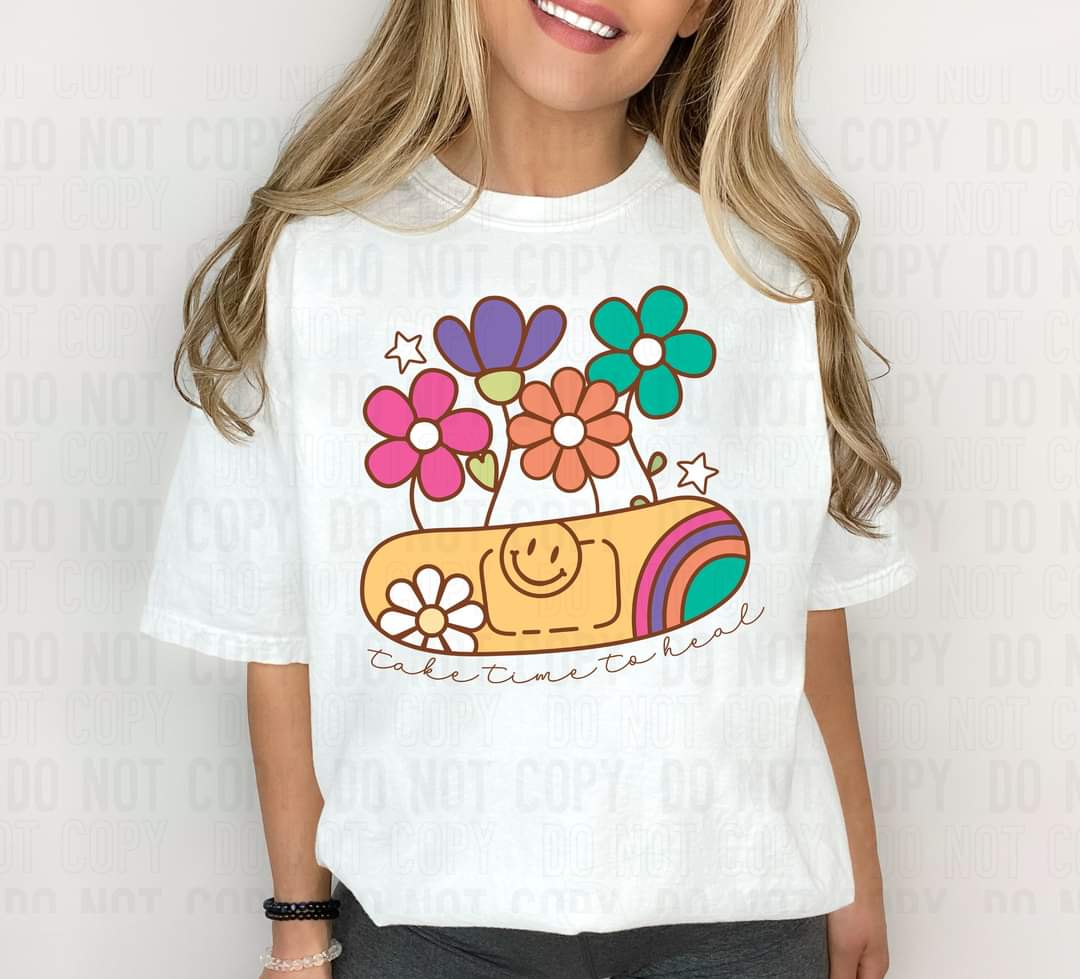 Take time to heal bandaid with flowers 9158 DTF TRANSFER