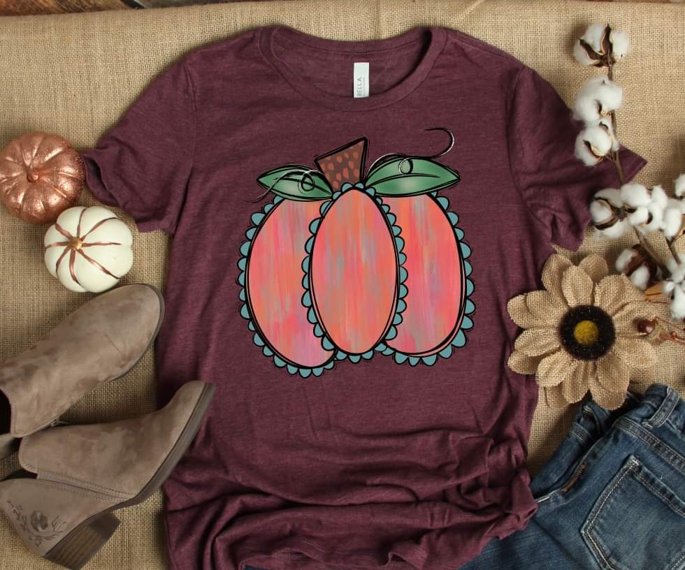 orange pumpkin with green leaves 9094 DTF TRANSFER