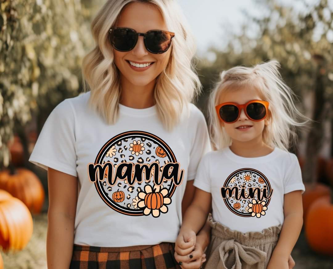 MAMA fall circle with leopard, daisies, and pumpkins 748 DTF TRANSFER