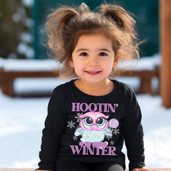 Hootin my way through winter (pink font with owl) 11172 DTF TRANSFER