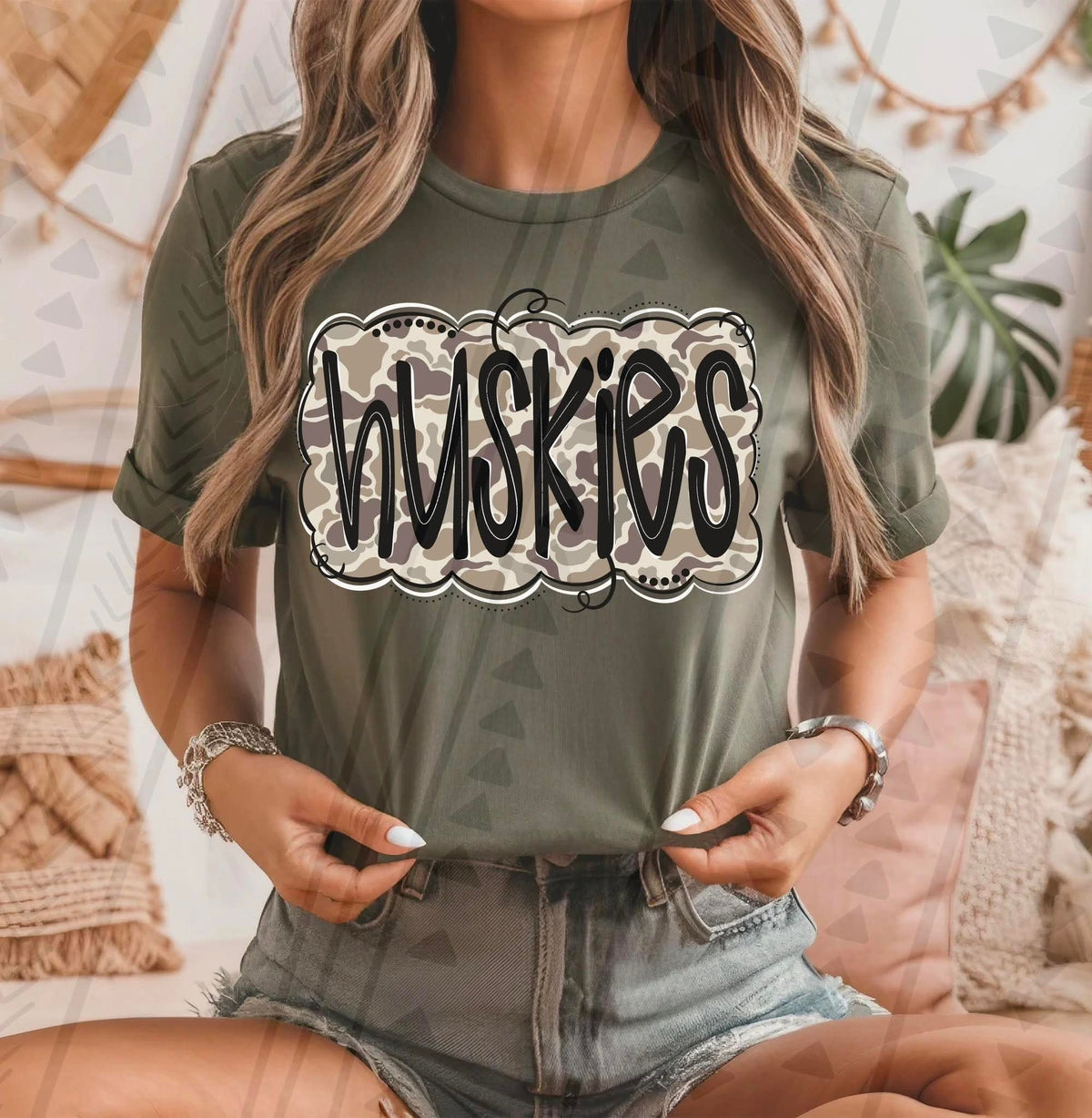 huskies camo black font tgg DTF transfer