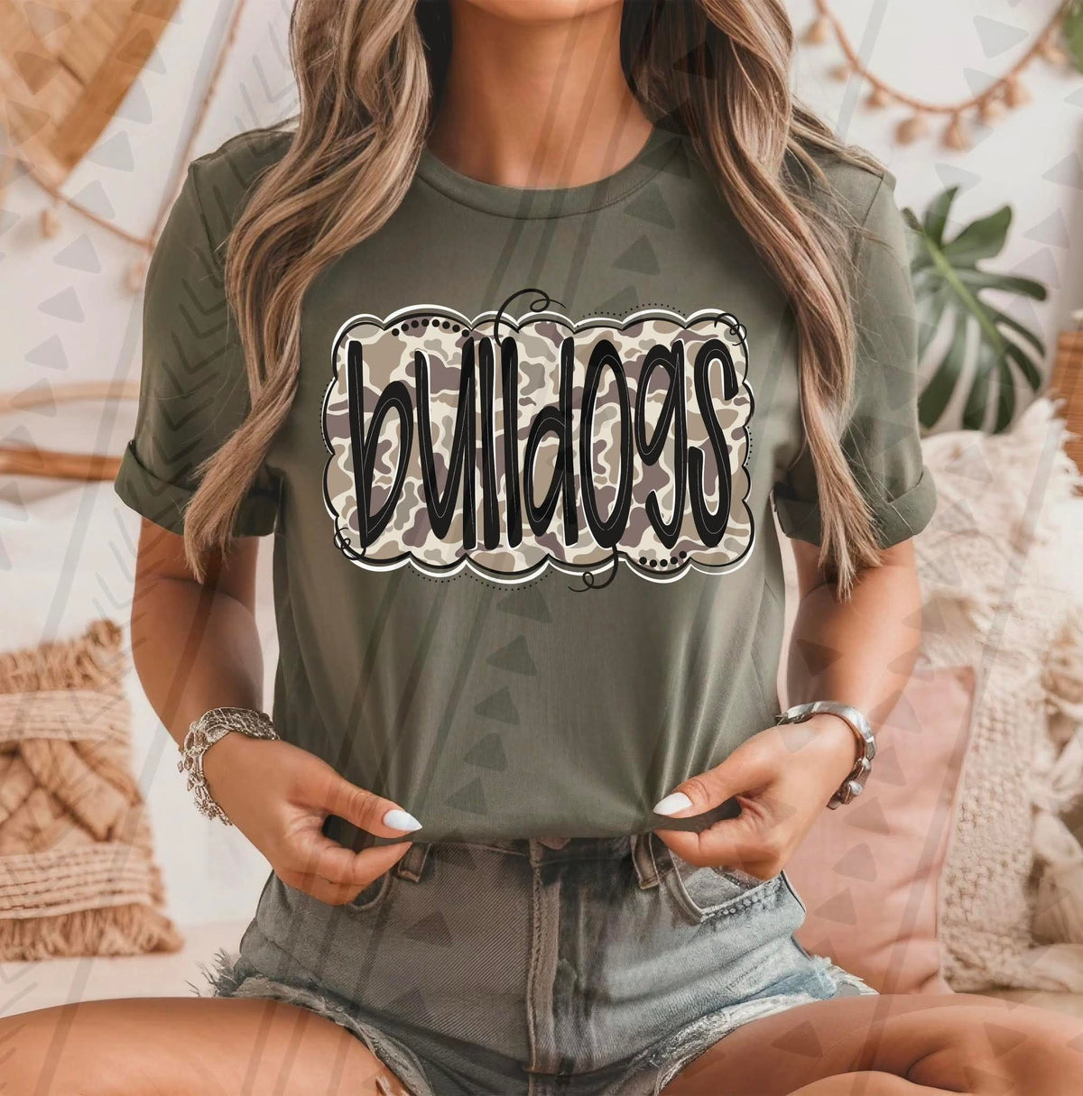 Bulldogs camo black font tgg DTF transfer