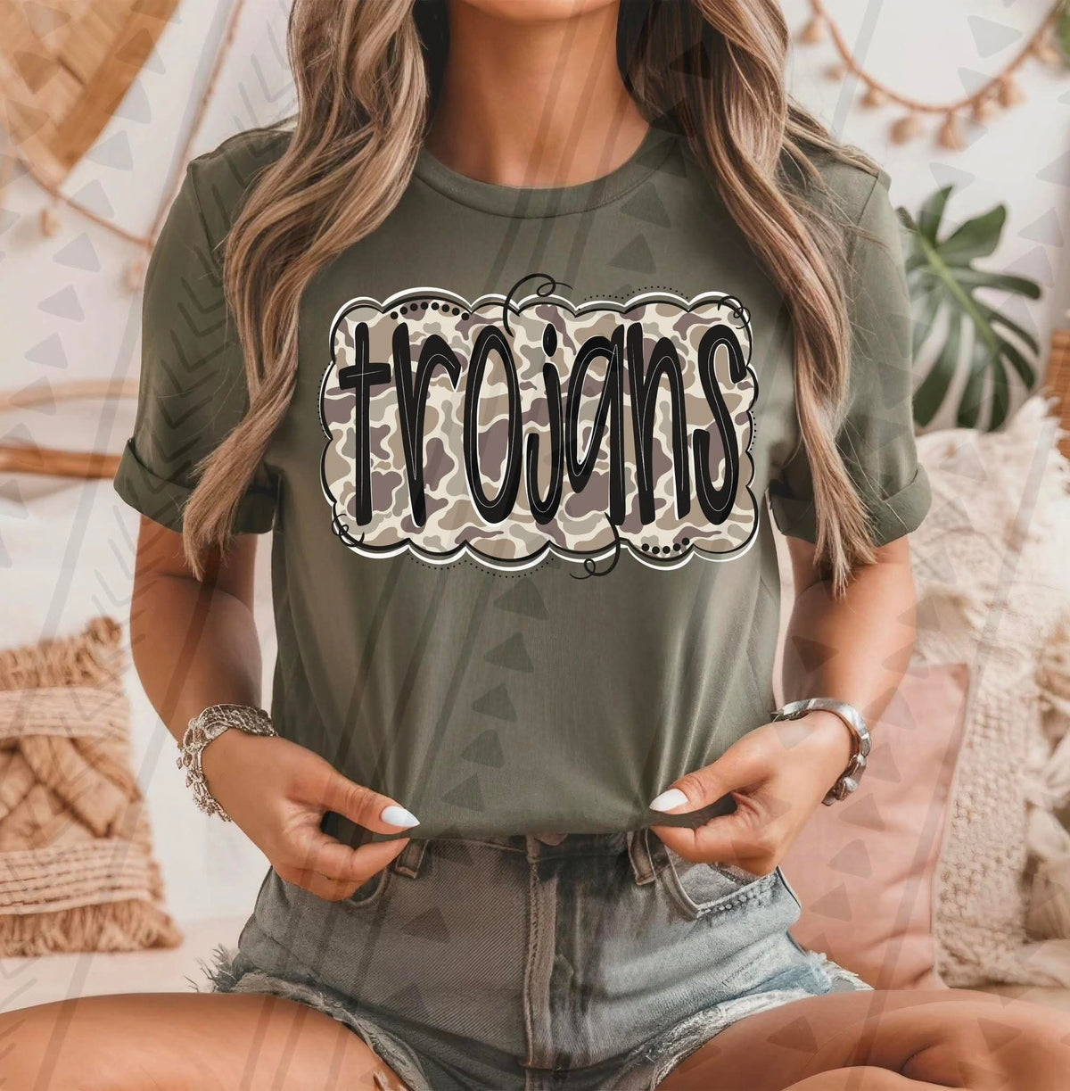 trojans camo black font tgg DTF transfer