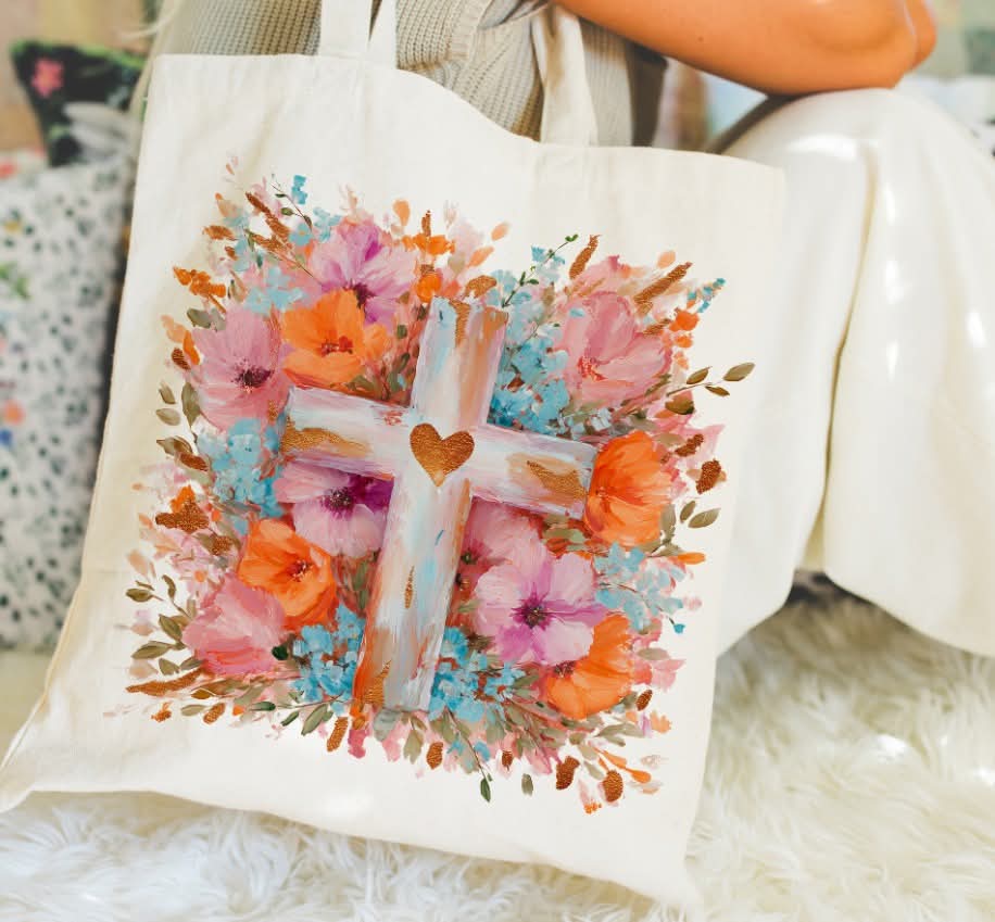 Pastel Cross with flowers (S&G) DTF Transfer