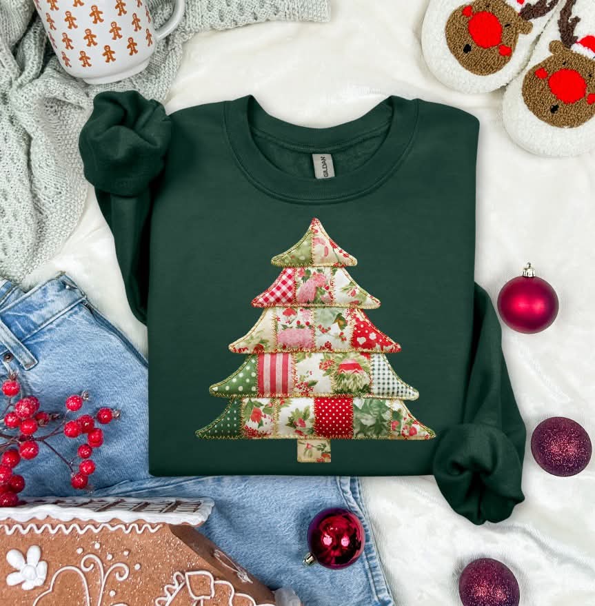 Patchwork Christmas Tree red and green (S&G) DTF Transfer