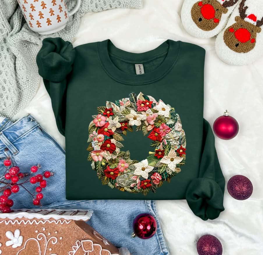 Christmas Wreath with flowers (S&G) DTF Transfer