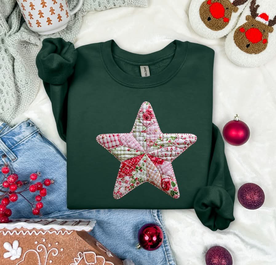 Patchwork Christmas Star Pink and Red (S&G) DTF Transfer