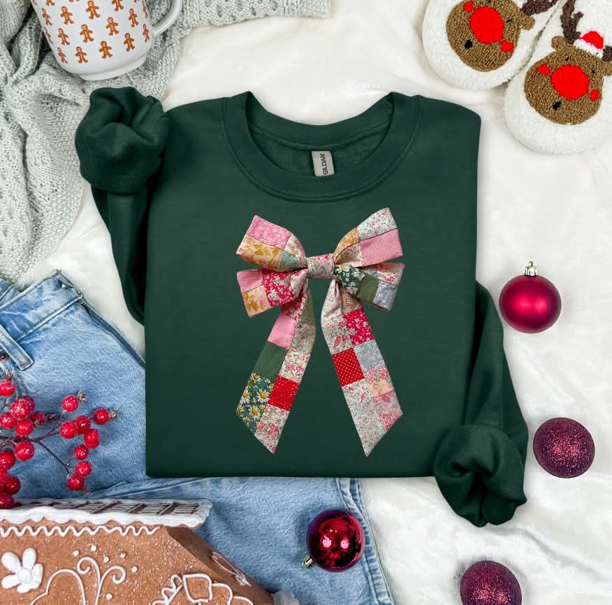 Patchwork Small Christmas Bow (S&G) DTF Transfer