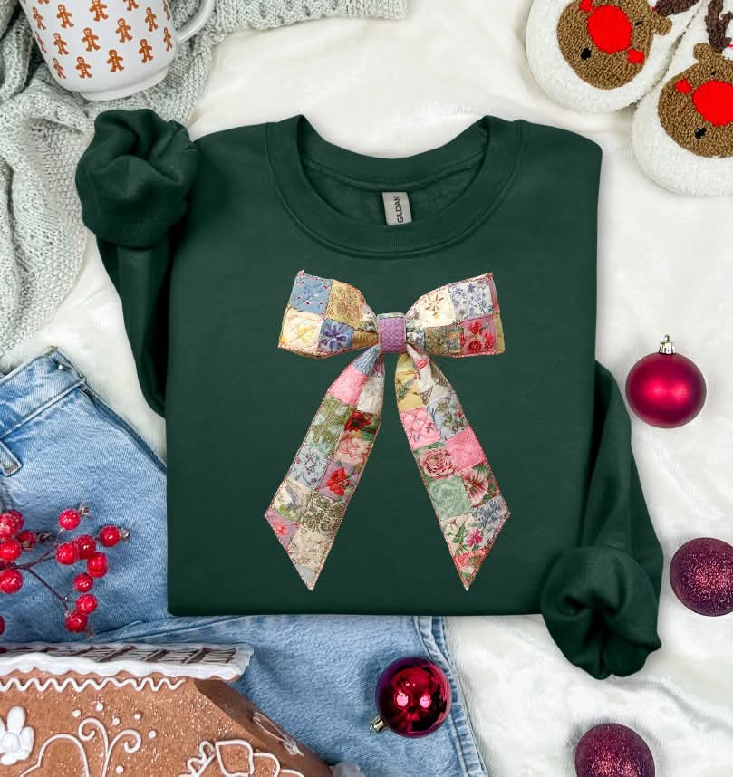 Patchwork Flower Christmas Bow (S&G) DTF Transfer