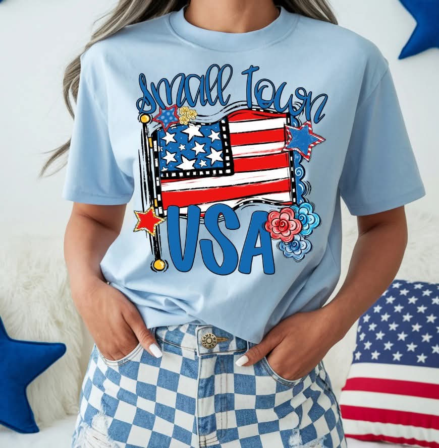 Small town USA flag and flowers (S&G) DTF Transfer