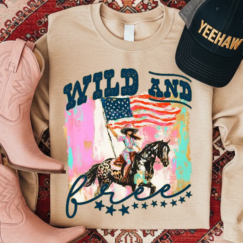 Wild and free (horse colorful background)(S&G) DTF Transfer