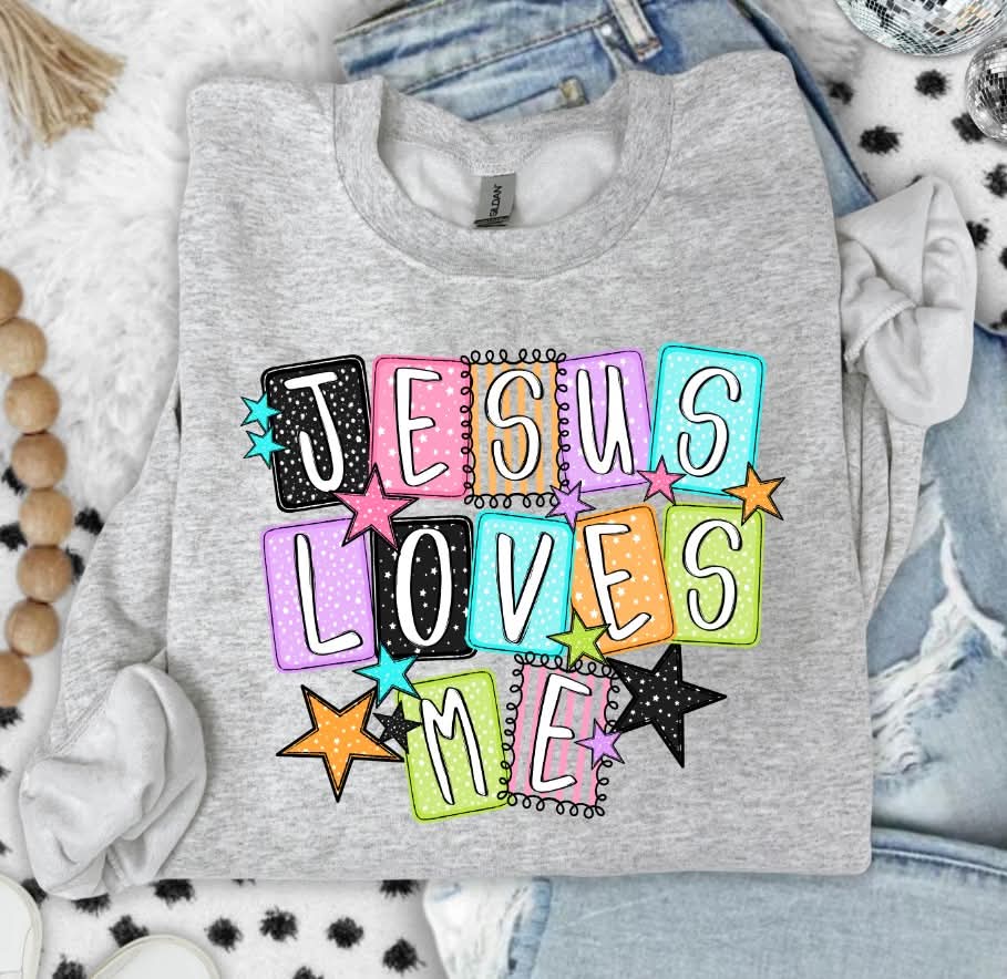 Jesus loves me colorful blocks (S&G) DTF Transfer