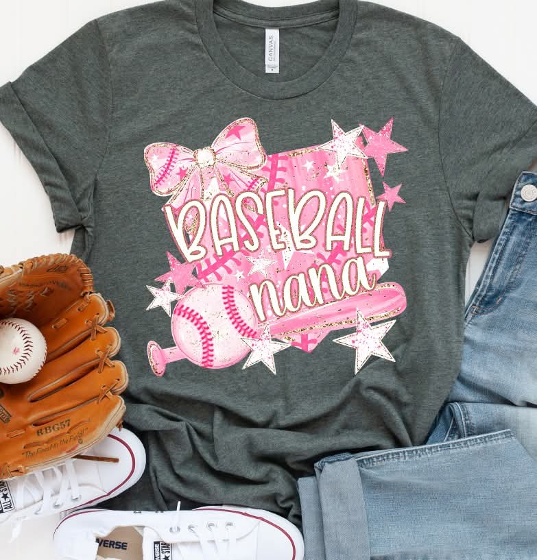 Baseball nana (pink with bow and stars) (S&G) DTF Transfer