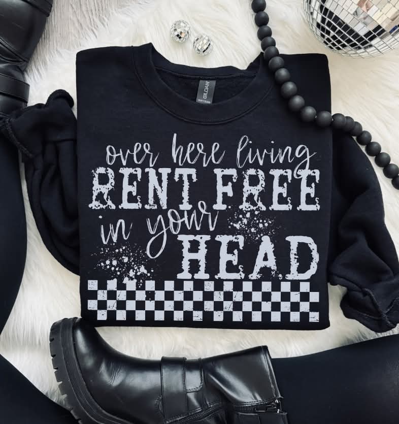 Over here living rent free in your head (white checker) (S&G) DTF Transfer