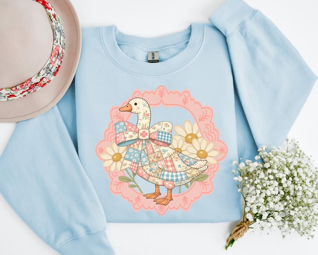 Faux patchwork goose in pink frame (S&G) DTF Transfer