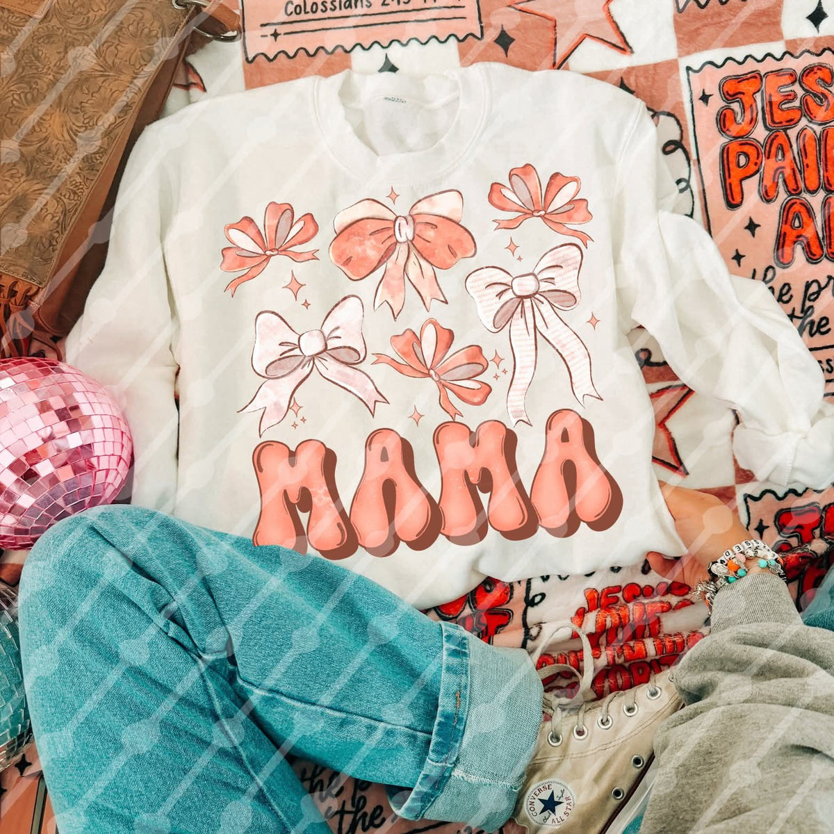Mama pink and white bows (JBD) DTF Transfer