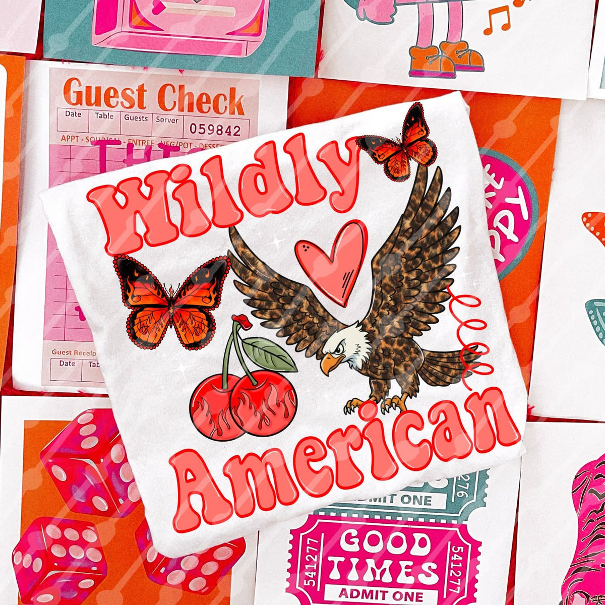 Wildly American eagle, cherries, butterflies (JBD) DTF Transfer