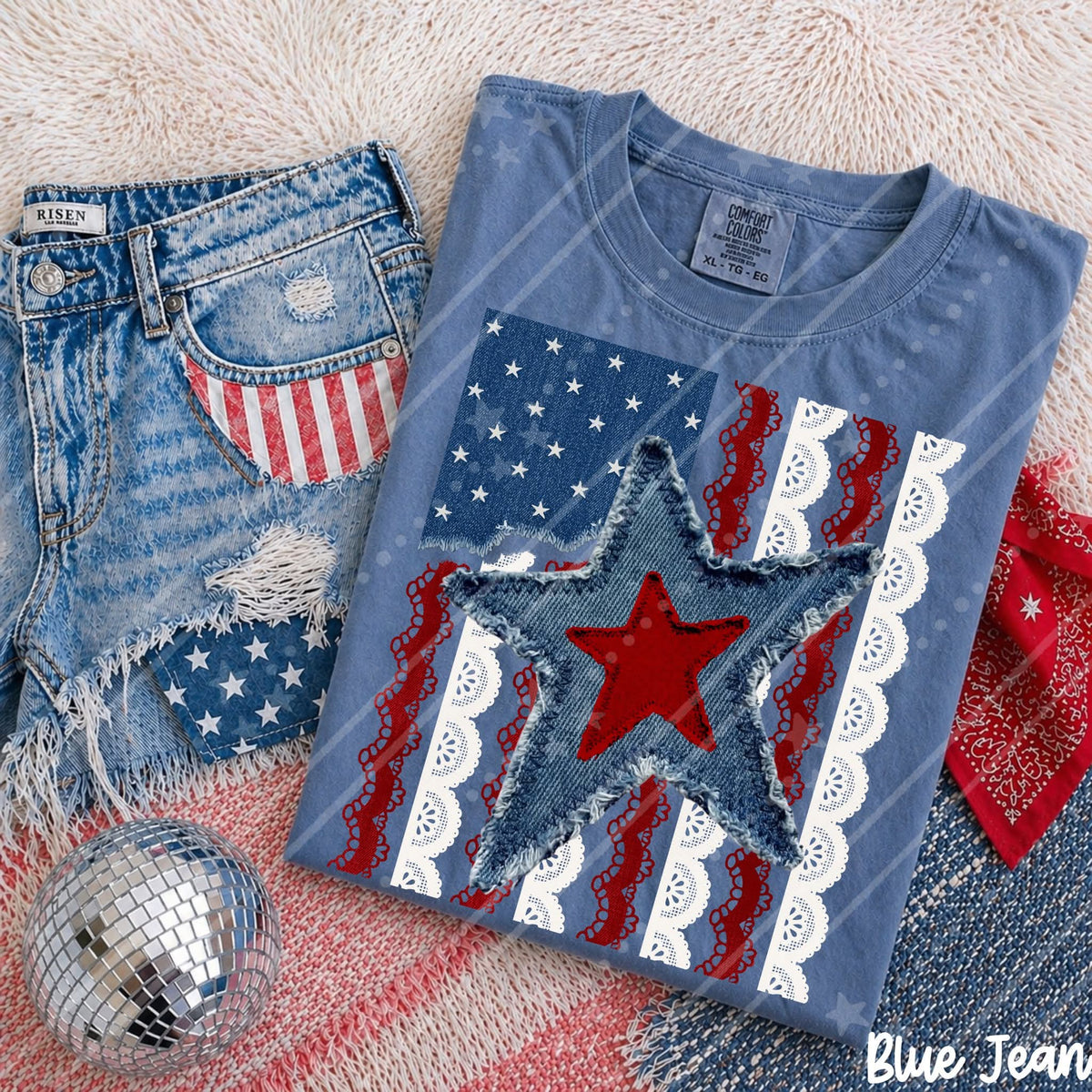 Faux patchwork flag and star (Carter) DTF