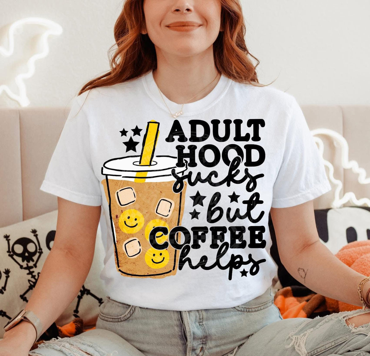 Adulthood sucks but coffee helps (Unhinged) DTF transfer
