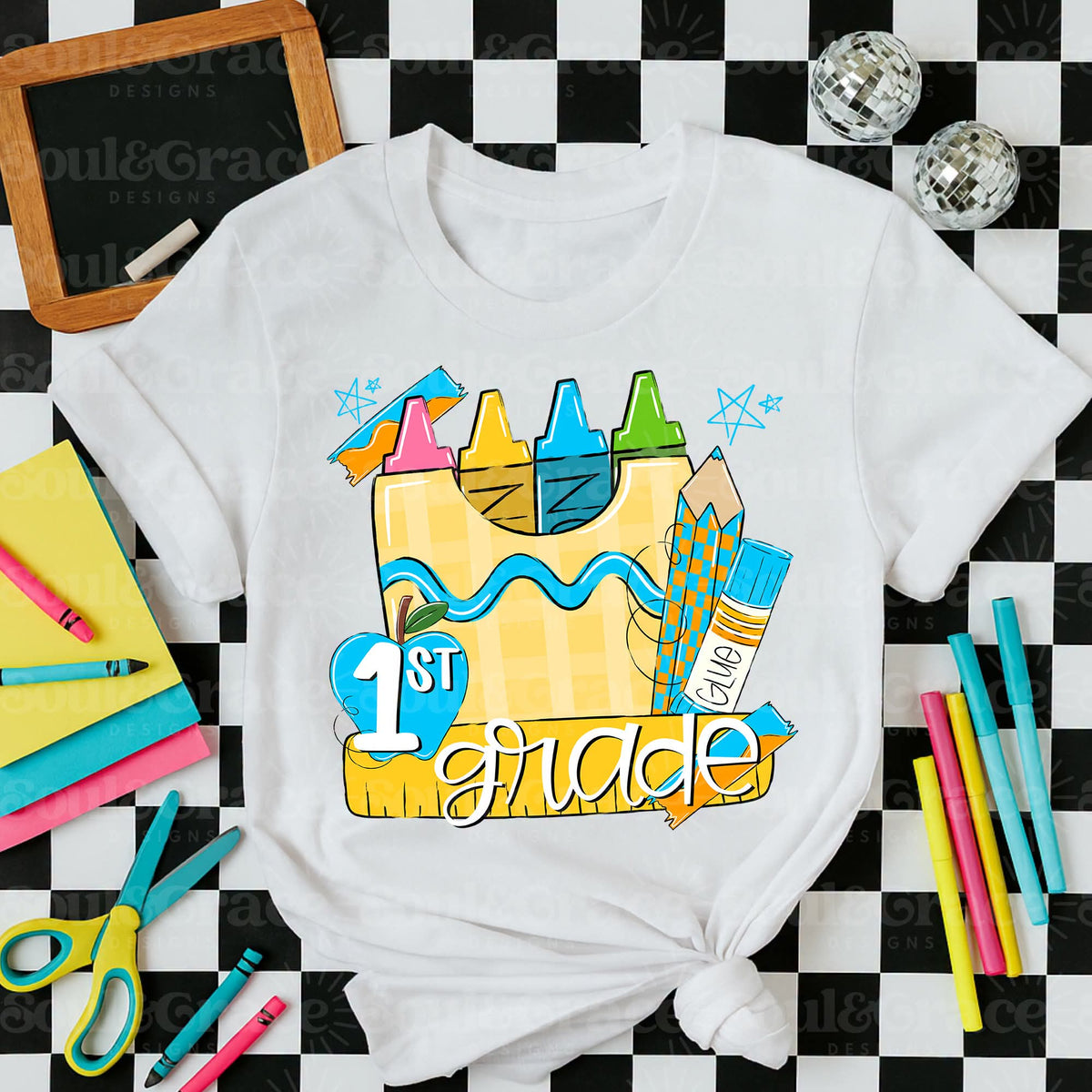 1st grade crayons BLUE (S&G) DTF Transfer