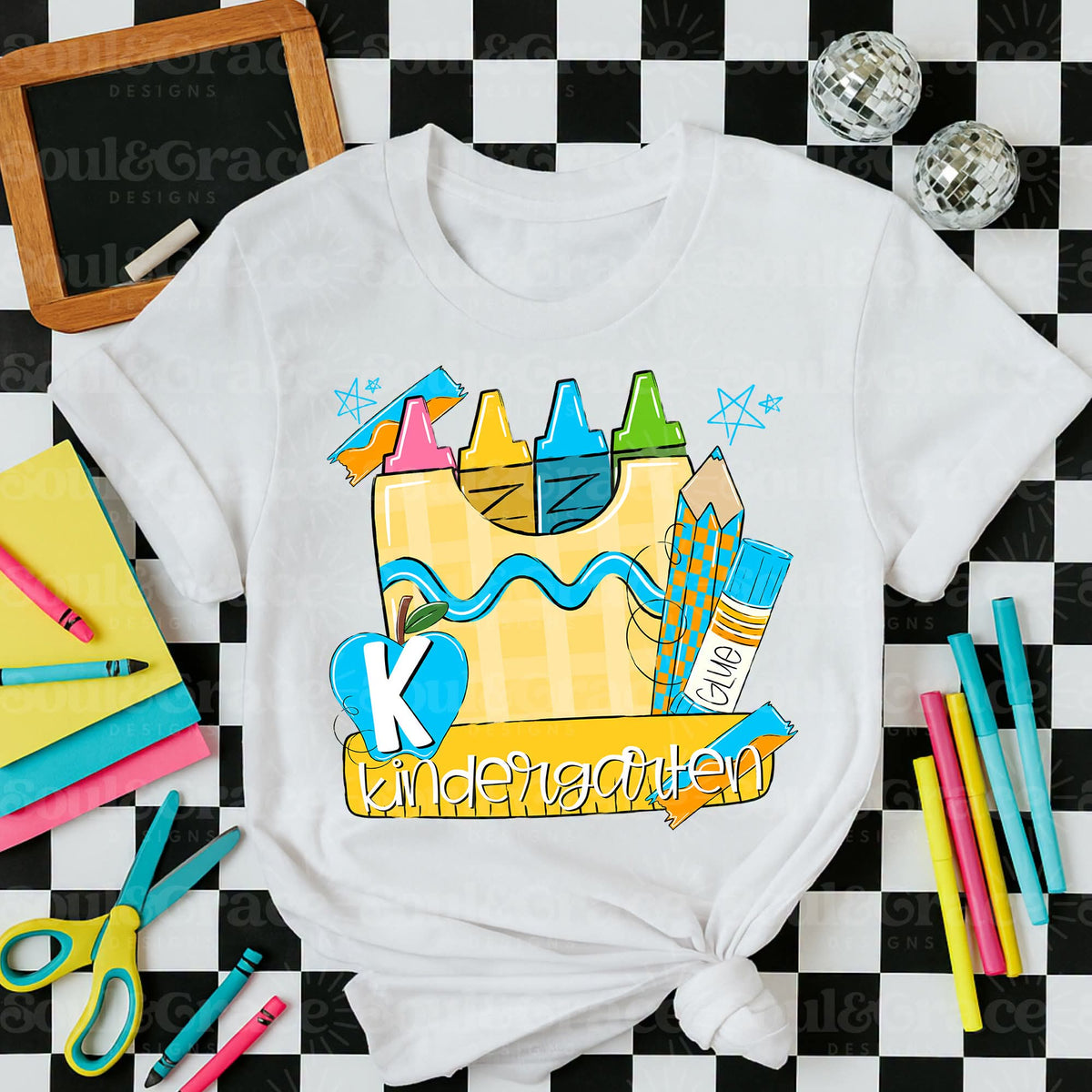 Kindergarten crayons BLUE (S&G) DTF Transfer