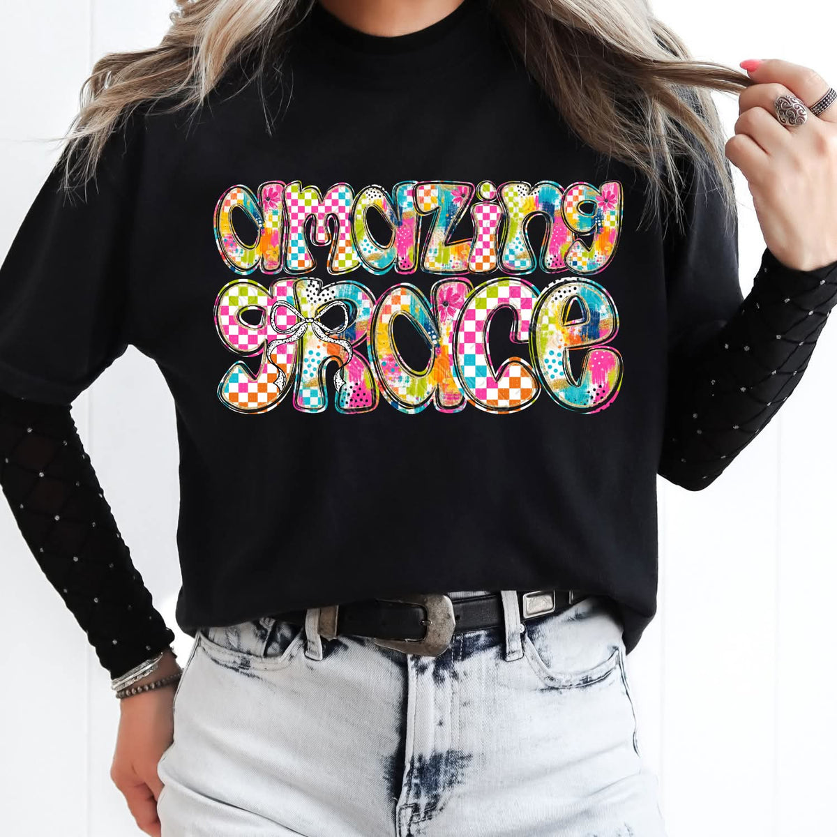 Amazing grace multicolor checkered (DWS) DTF Transfer