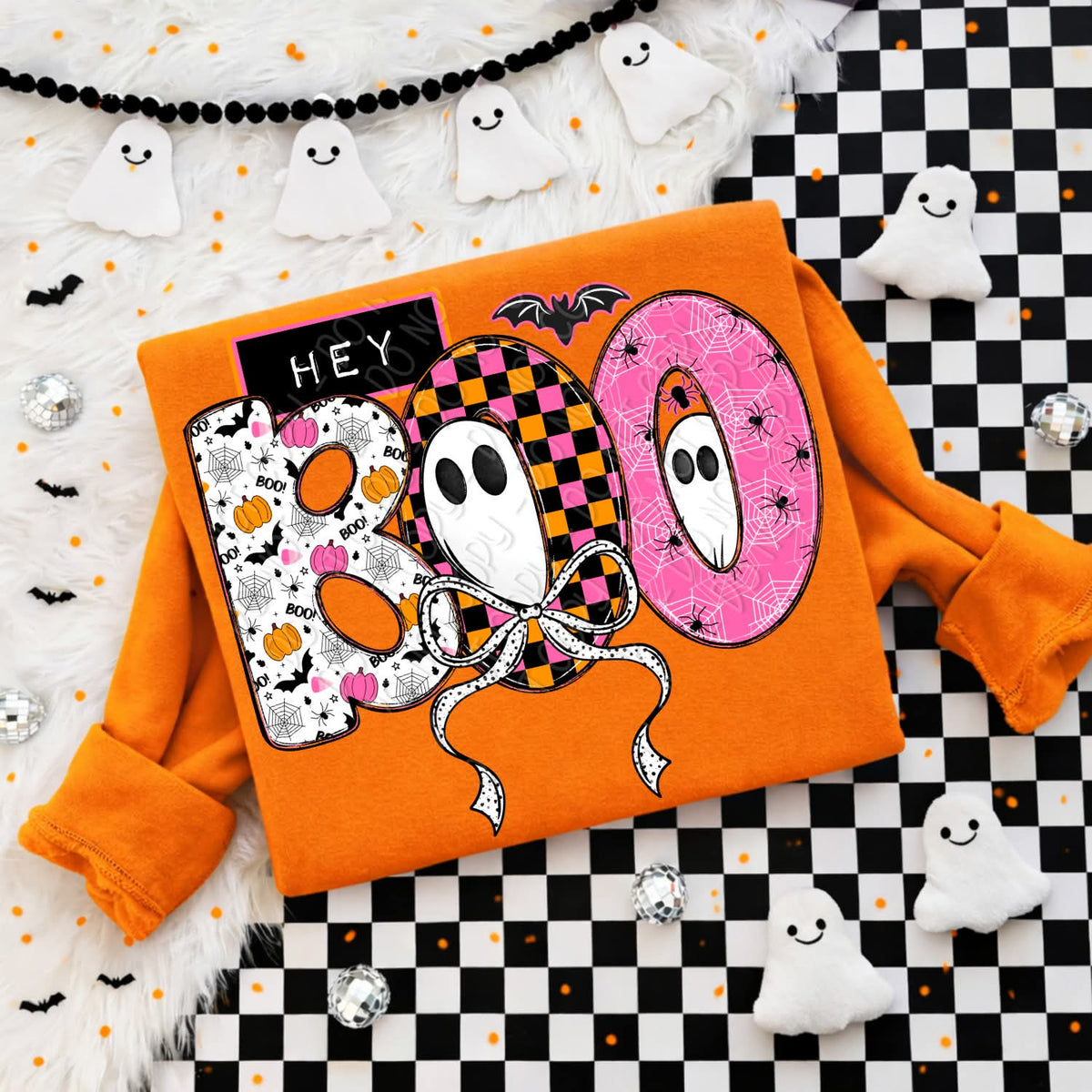 Hey boo Halloween checkered (DWS) DTF Transfer