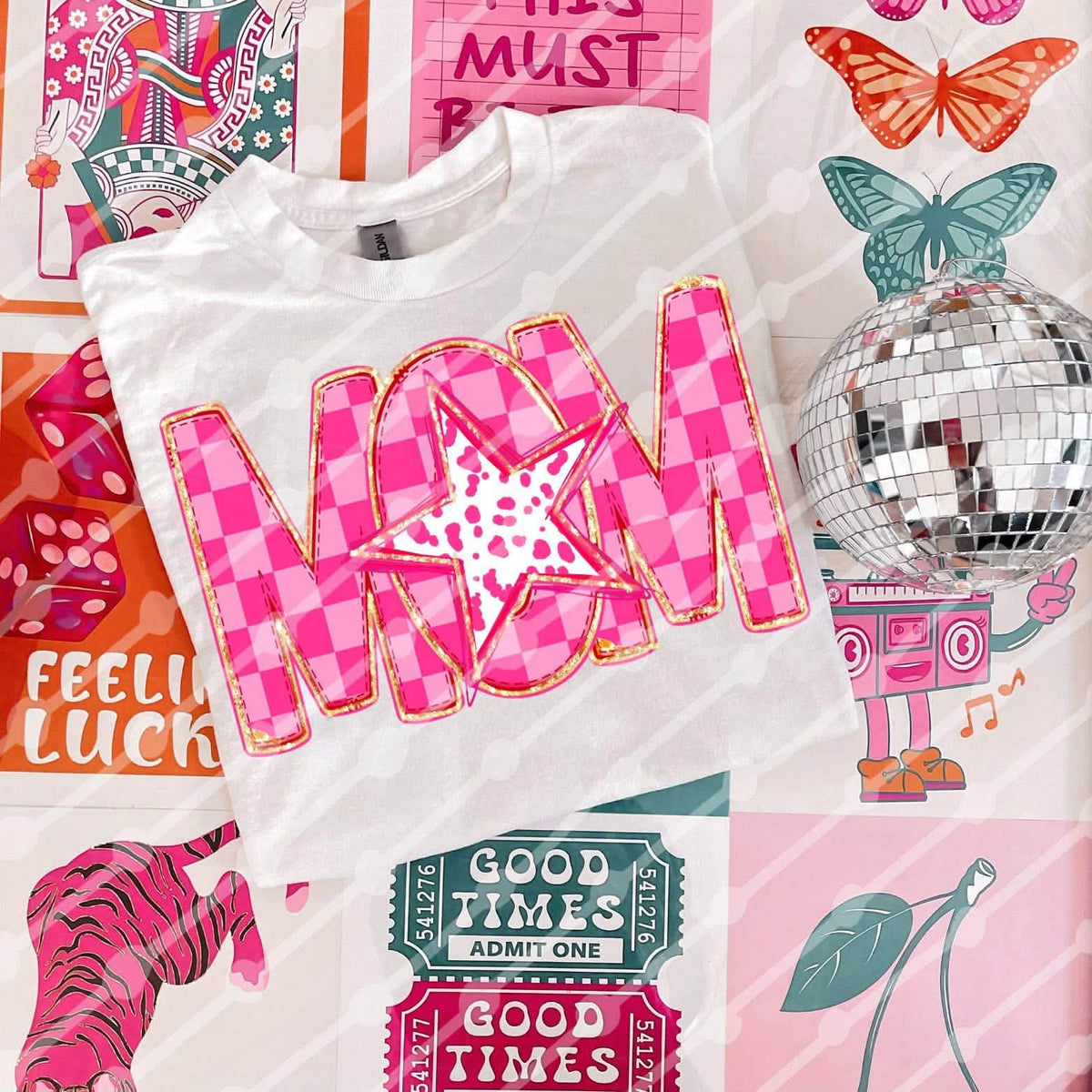Mom pink checkered with star (Carter) DTF Transfer