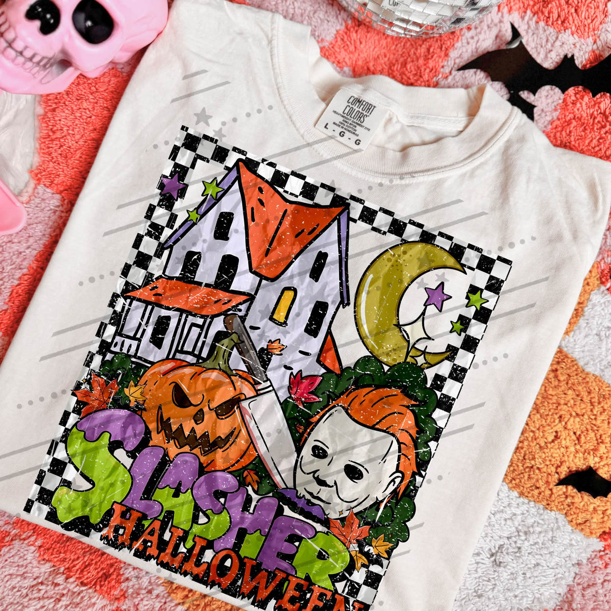 Slasher Halloween black and white checkered frame (Carter) DTF transfer