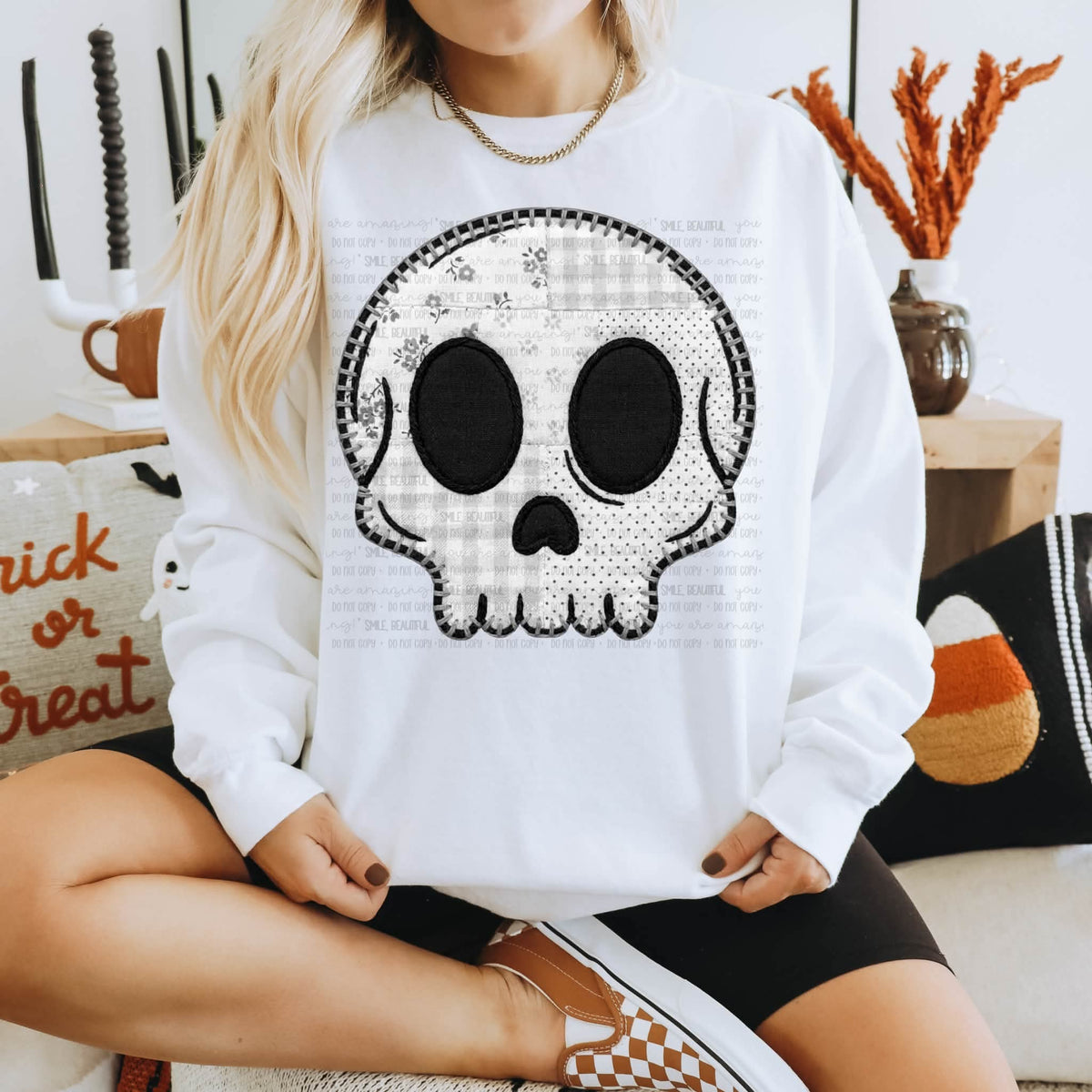 Skull faux patchwork (Carter) DTF Transfer