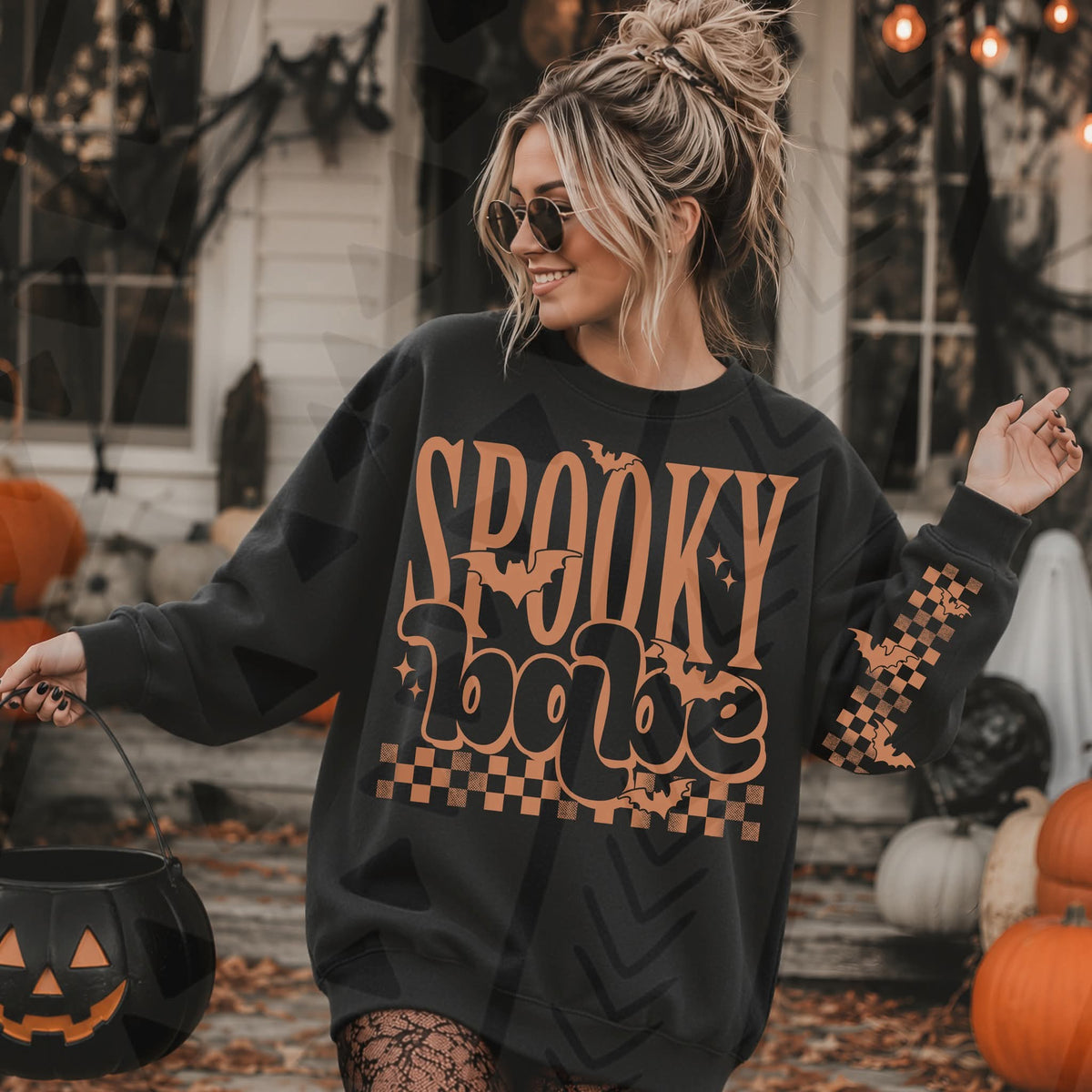Orange bats and checkered (SLEEVE ONLY) (Kai) DTF Transfer