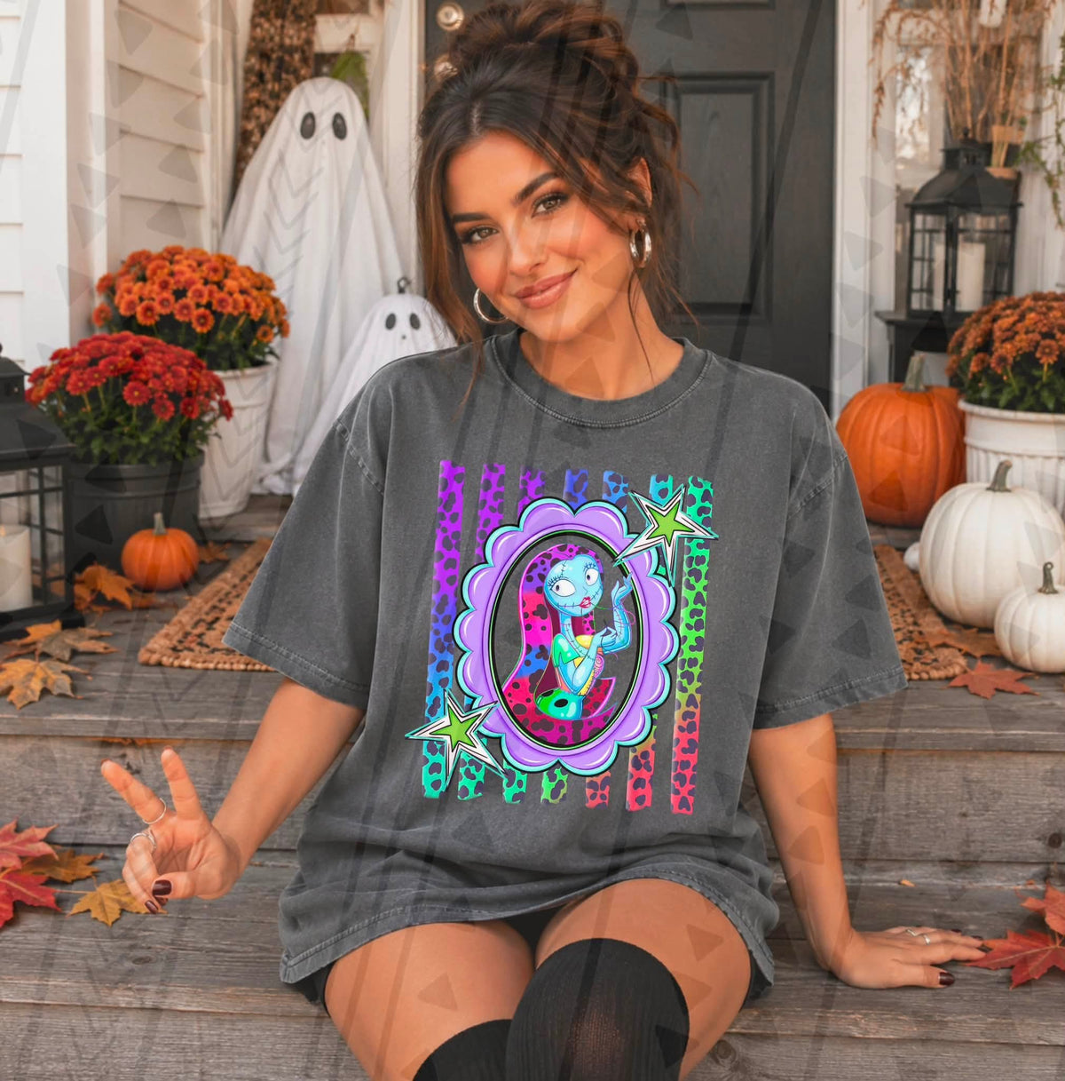 NBC girl oval frame cheetah neon stripes (Kai) DTF Transfer