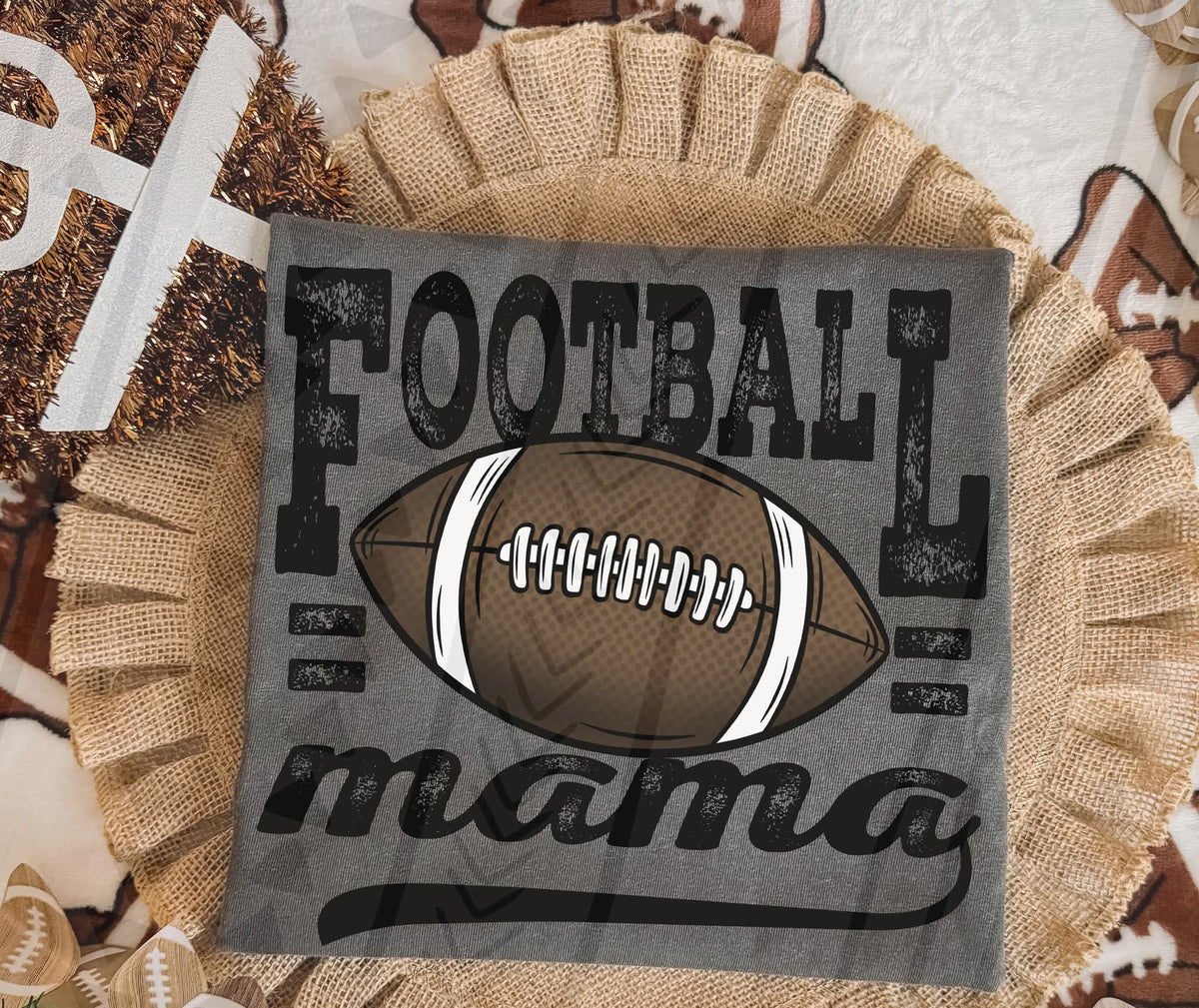Football mama black distressed (Kai) DTF transfer