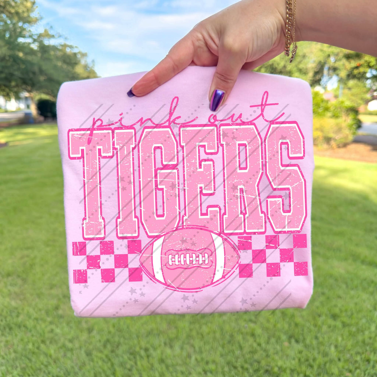 Pink out tigers pink checkered football (Carter) DTF Transfer
