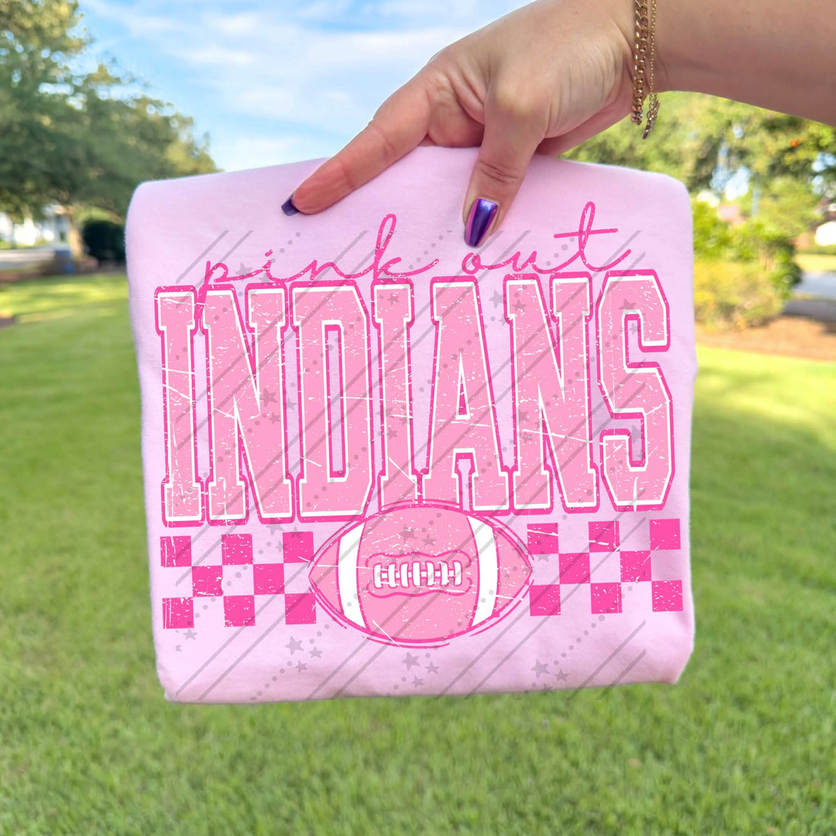 Pink out indians pink checkered football (Carter) DTF Transfer