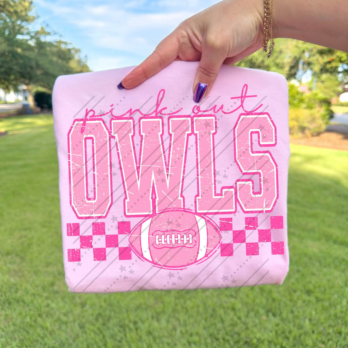 Pink out owls pink checkered football (Carter) DTF Transfer
