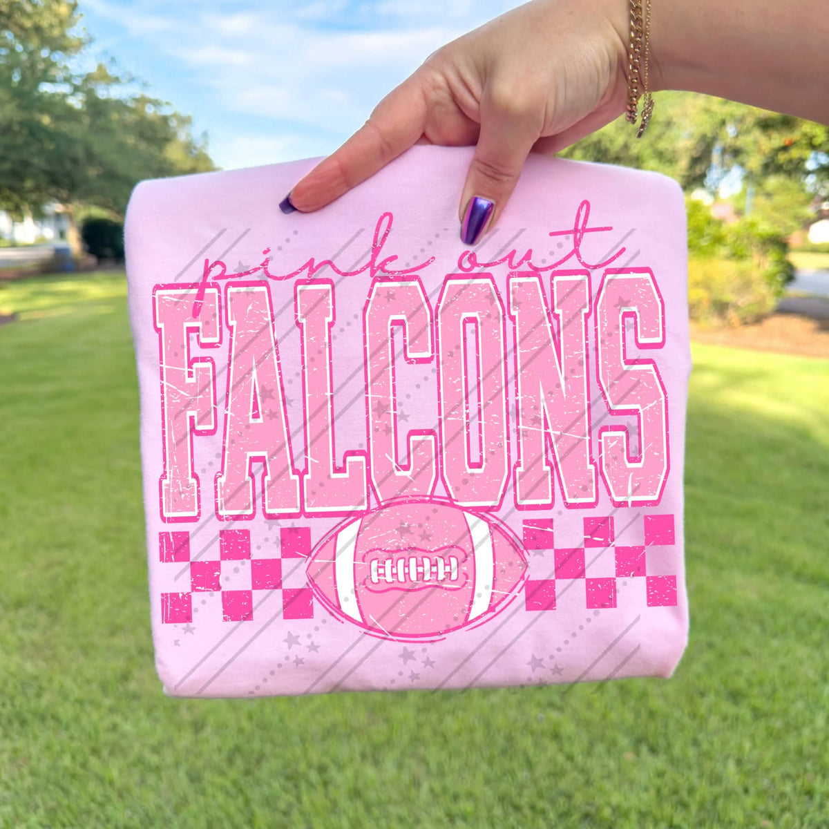 Pink out falcons pink checkered football (Carter) DTF Transfer
