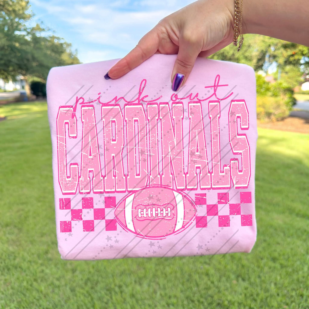 Pink out cardinals pink checkered football (Carter) DTF Transfer