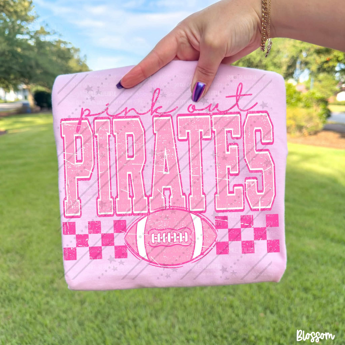 Pink out pirates pink checkered football (Carter) DTF Transfer