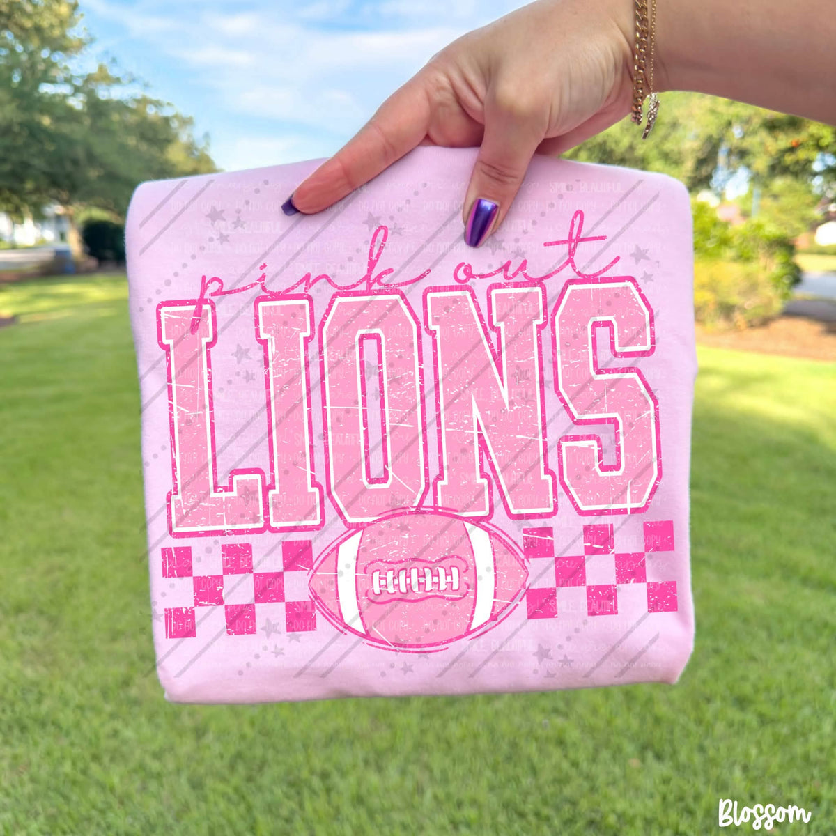 Pink out lions pink checkered football (Carter) DTF Transfer