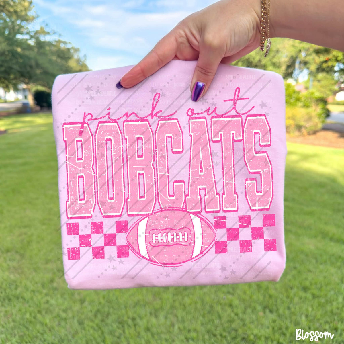 Pink out bobcats pink checkered football (Carter) DTF Transfer