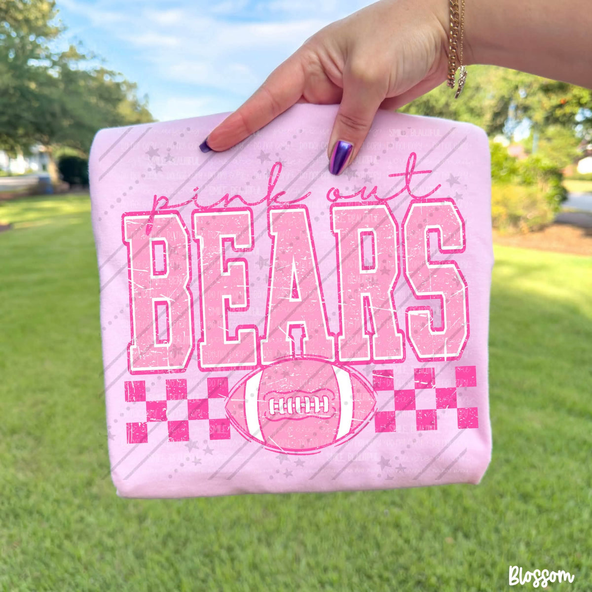 Pink out bears pink checkered football (Carter) DTF Transfer