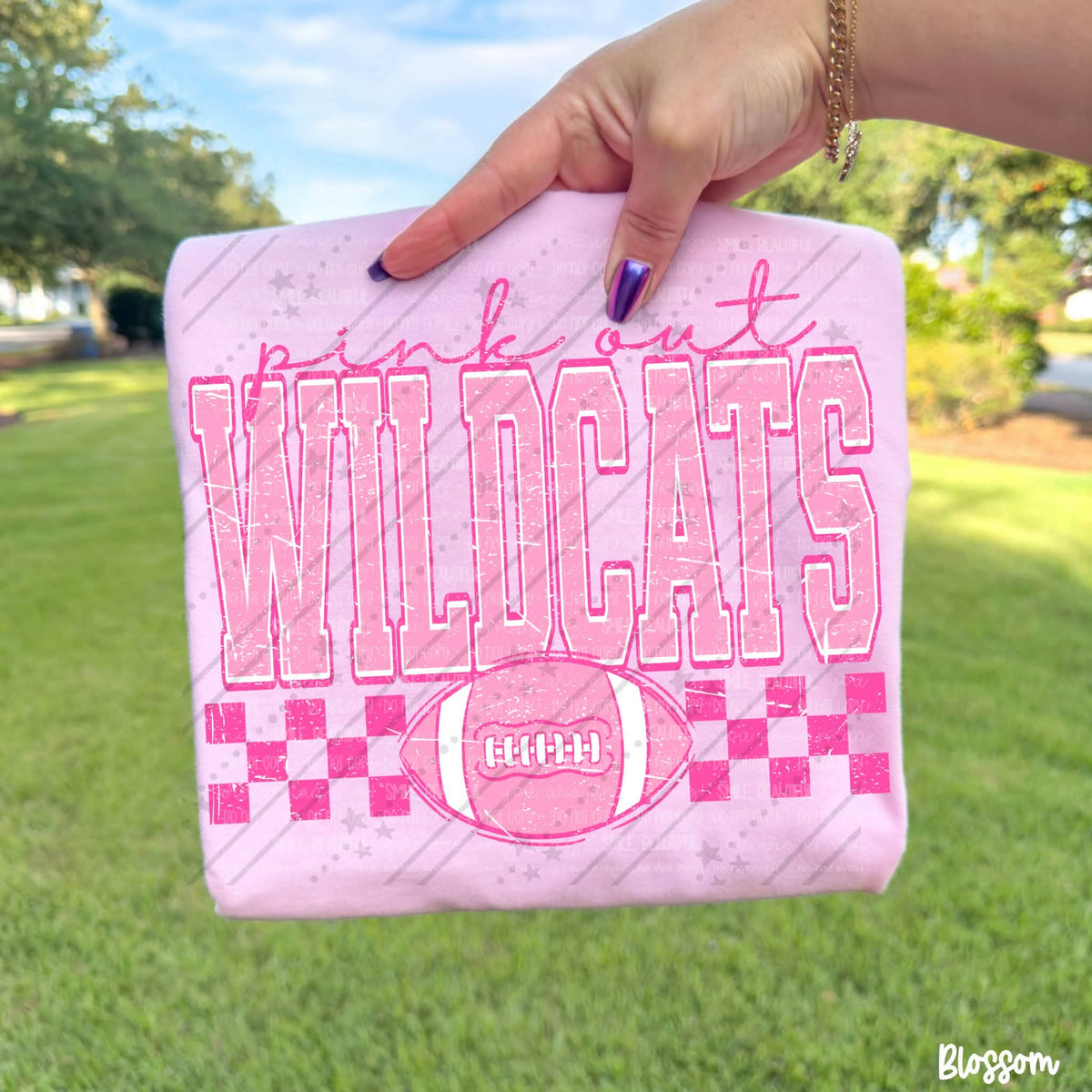 Pink out wildcats pink checkered football (Carter) DTF Transfer