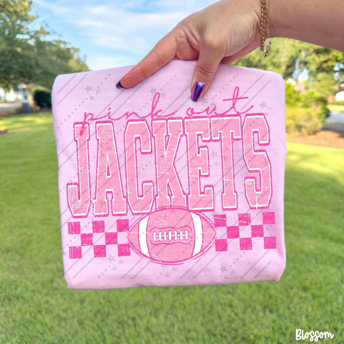 Pink out jackets pink checkered football (Carter) DTF Transfer