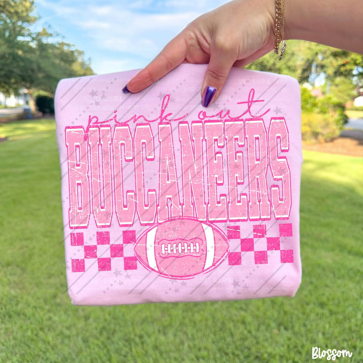Pink out buccaneers pink checkered football (Carter) DTF Transfer