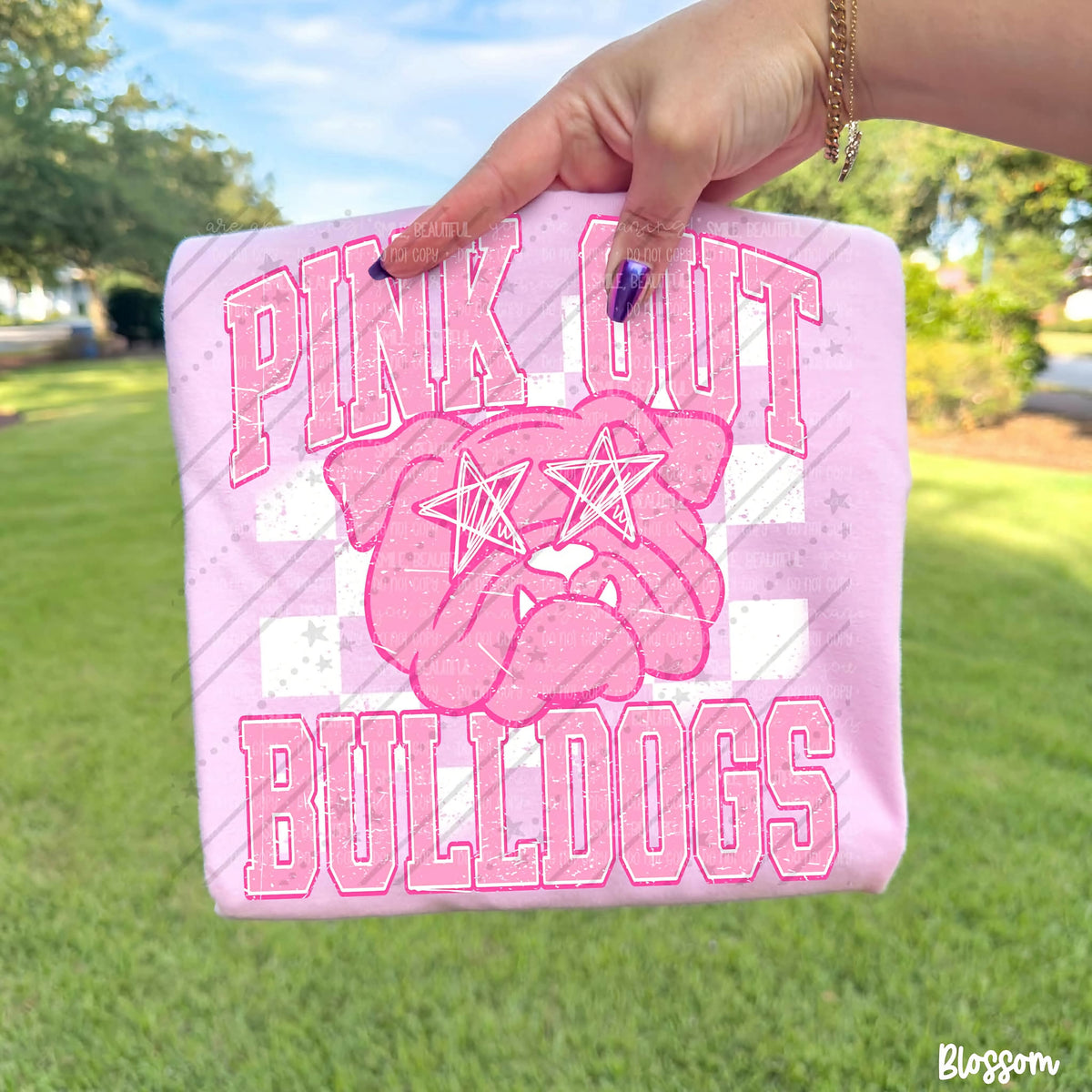 Pink out bulldog head star eyes (Carter) DTF Transfer